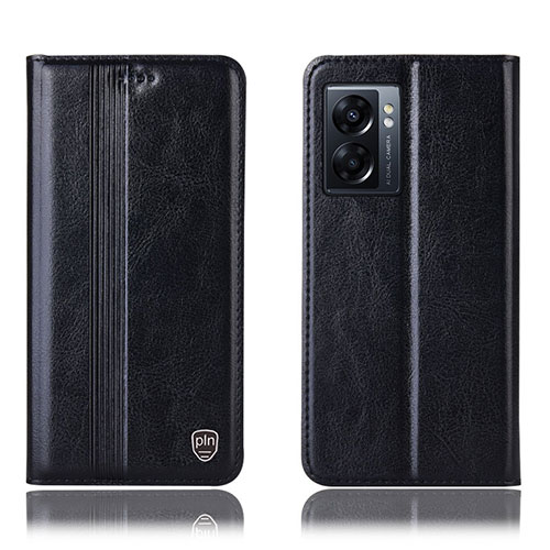Leather Case Stands Flip Cover Holder H09P for OnePlus Nord N300 5G Black