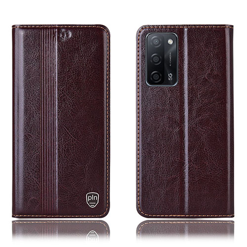 Leather Case Stands Flip Cover Holder H09P for Oppo A53s 5G Brown