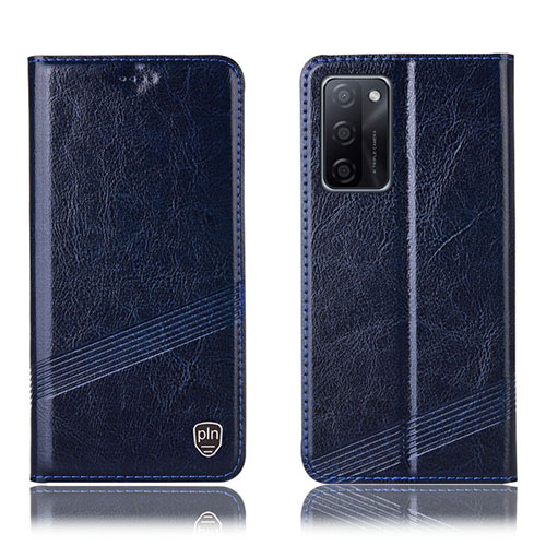 Leather Case Stands Flip Cover Holder H09P for Oppo A55S 5G Blue