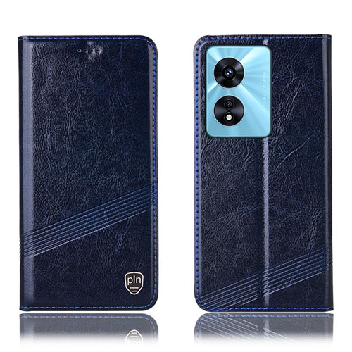 Leather Case Stands Flip Cover Holder H09P for Oppo A58 5G Blue