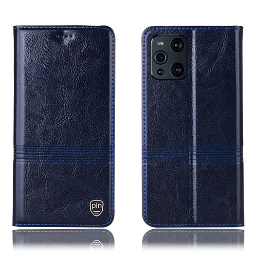 Leather Case Stands Flip Cover Holder H09P for Oppo Find X3 5G Blue
