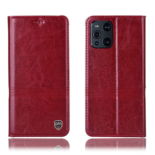Leather Case Stands Flip Cover Holder H09P for Oppo Find X3 Pro 5G Red