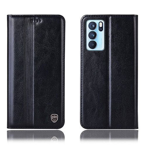 Leather Case Stands Flip Cover Holder H09P for Oppo Reno6 Pro 5G India Black