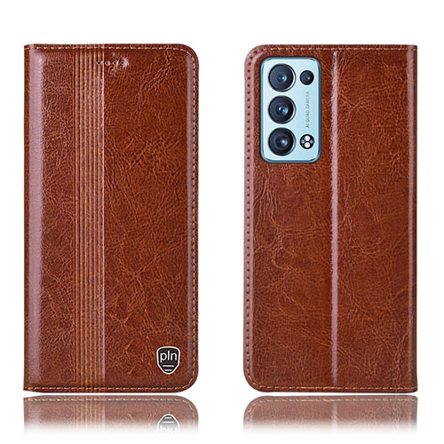 Leather Case Stands Flip Cover Holder H09P for Oppo Reno6 Pro 5G Light Brown