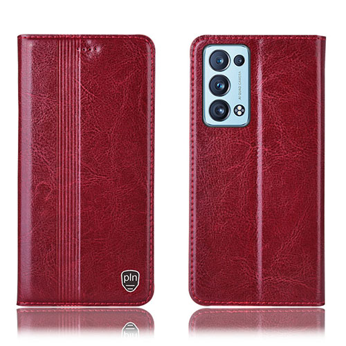 Leather Case Stands Flip Cover Holder H09P for Oppo Reno6 Pro 5G Red
