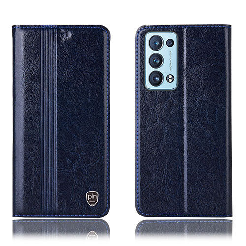 Leather Case Stands Flip Cover Holder H09P for Oppo Reno6 Pro+ Plus 5G Blue