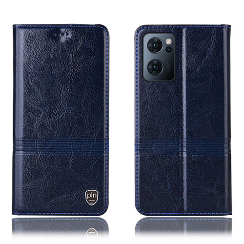 Leather Case Stands Flip Cover Holder H09P for Oppo Reno7 5G Blue