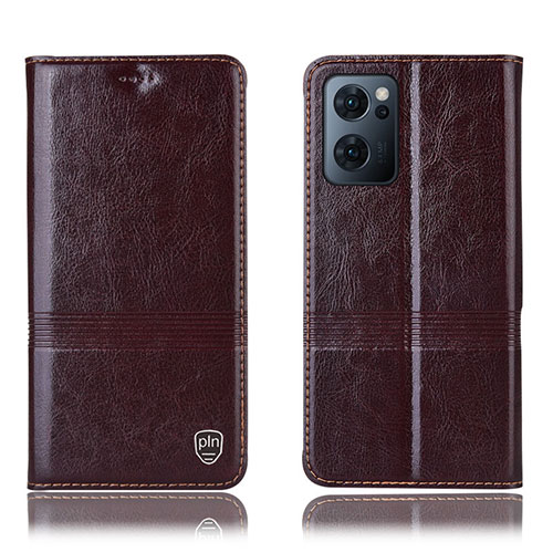 Leather Case Stands Flip Cover Holder H09P for Oppo Reno7 5G Brown