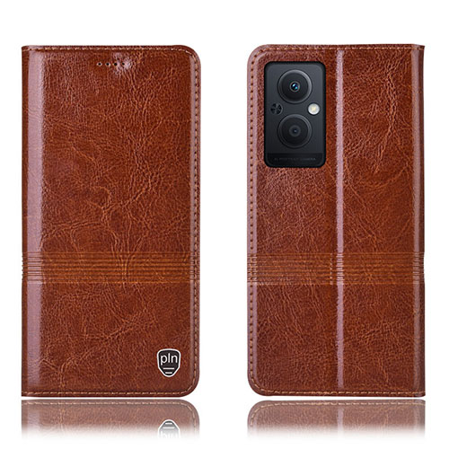 Leather Case Stands Flip Cover Holder H09P for Oppo Reno7 Lite 5G Light Brown