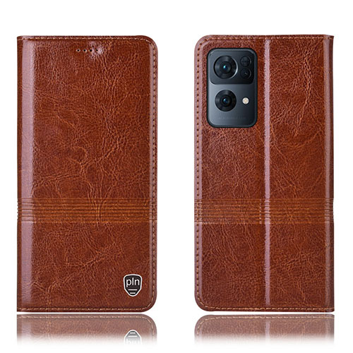 Leather Case Stands Flip Cover Holder H09P for Oppo Reno7 Pro 5G Light Brown