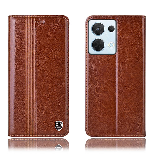 Leather Case Stands Flip Cover Holder H09P for Oppo Reno8 5G Light Brown