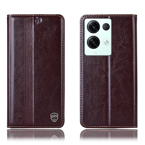 Leather Case Stands Flip Cover Holder H09P for Oppo Reno8 Pro+ Plus 5G Brown