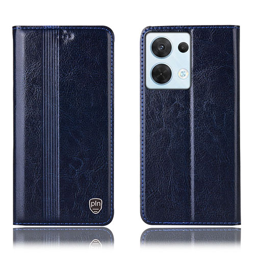 Leather Case Stands Flip Cover Holder H09P for Oppo Reno9 Pro 5G Blue