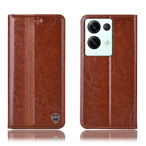 Leather Case Stands Flip Cover Holder H09P for Oppo Reno9 Pro+ Plus 5G Light Brown