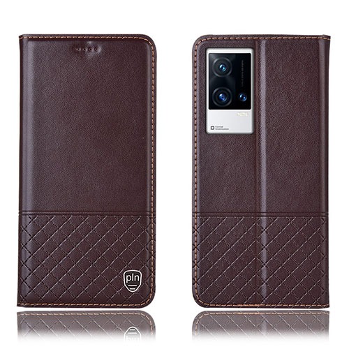 Leather Case Stands Flip Cover Holder H09P for Vivo iQOO 8 5G Brown