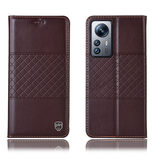Leather Case Stands Flip Cover Holder H09P for Xiaomi Mi 12 Pro 5G Brown