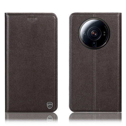 Leather Case Stands Flip Cover Holder H09P for Xiaomi Mi 12 Ultra 5G Brown