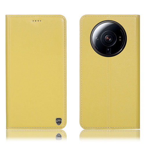Leather Case Stands Flip Cover Holder H09P for Xiaomi Mi 12S Ultra 5G Yellow