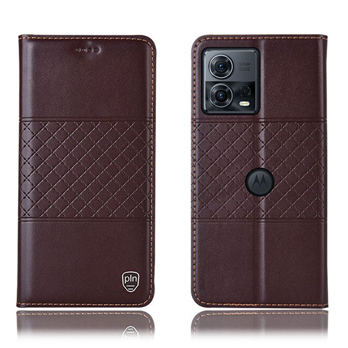 Leather Case Stands Flip Cover Holder H10P for Motorola Moto Edge 30 Fusion 5G Brown