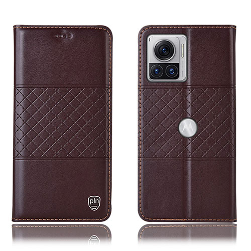 Leather Case Stands Flip Cover Holder H10P for Motorola Moto Edge X30 Pro 5G Brown