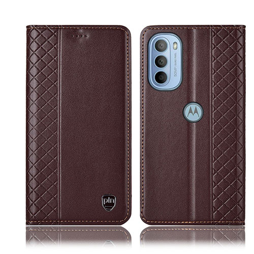 Leather Case Stands Flip Cover Holder H10P for Motorola Moto G31 Brown