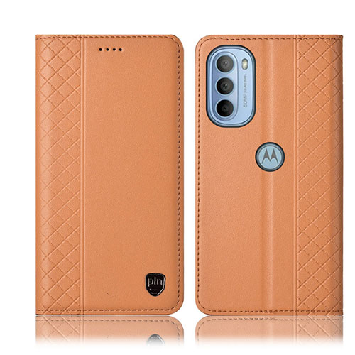 Leather Case Stands Flip Cover Holder H10P for Motorola Moto G31 Orange