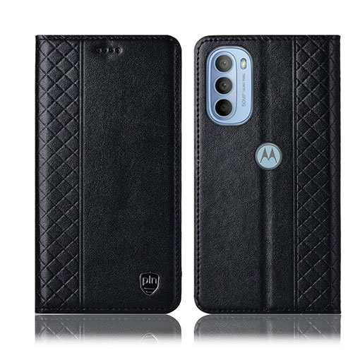 Leather Case Stands Flip Cover Holder H10P for Motorola Moto G41 Black