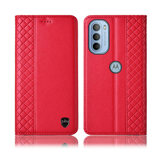 Leather Case Stands Flip Cover Holder H10P for Motorola Moto G41 Red