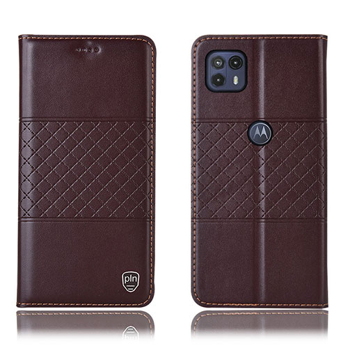Leather Case Stands Flip Cover Holder H10P for Motorola Moto G50 5G Brown