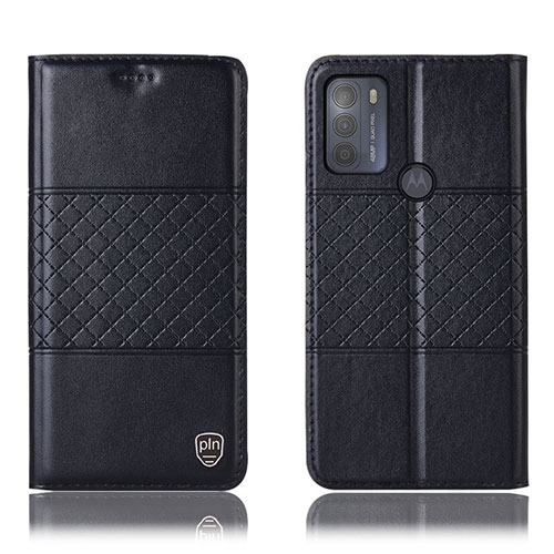 Leather Case Stands Flip Cover Holder H10P for Motorola Moto G50 Black