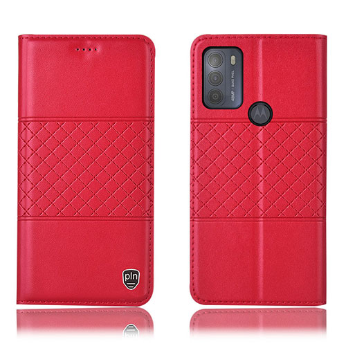 Leather Case Stands Flip Cover Holder H10P for Motorola Moto G50 Red