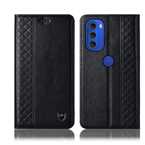 Leather Case Stands Flip Cover Holder H10P for Motorola Moto G51 5G Black