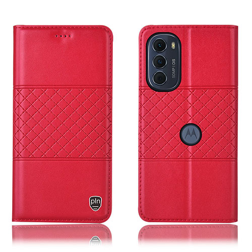 Leather Case Stands Flip Cover Holder H10P for Motorola MOTO G52 Red