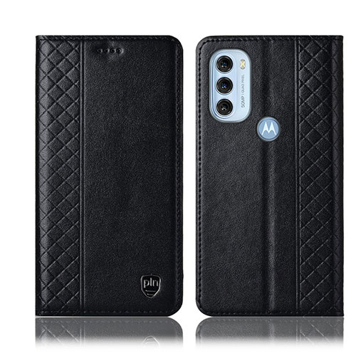 Leather Case Stands Flip Cover Holder H10P for Motorola Moto G71 5G Black