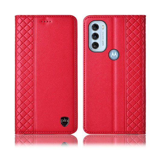 Leather Case Stands Flip Cover Holder H10P for Motorola Moto G71 5G Red