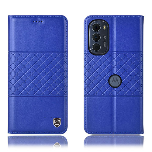 Leather Case Stands Flip Cover Holder H10P for Motorola Moto G71s 5G Blue