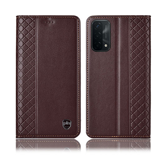 Leather Case Stands Flip Cover Holder H10P for OnePlus Nord N200 5G Brown
