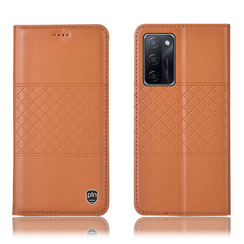 Leather Case Stands Flip Cover Holder H10P for Oppo A55S 5G Orange