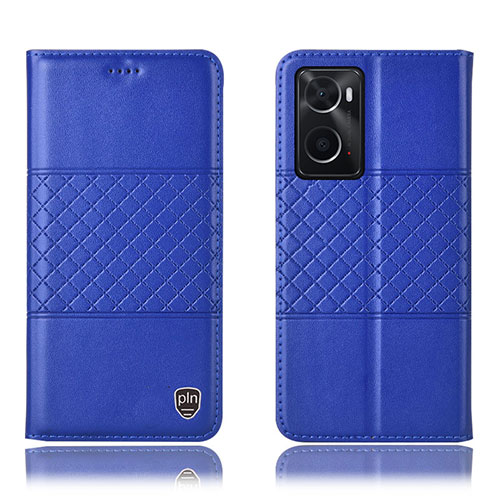 Leather Case Stands Flip Cover Holder H10P for Oppo A76 Blue