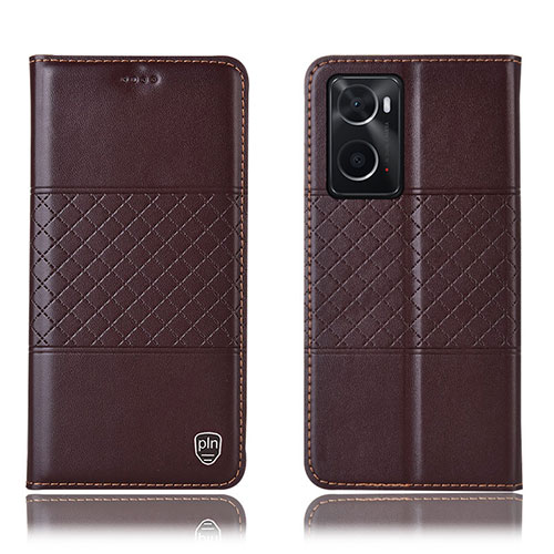 Leather Case Stands Flip Cover Holder H10P for Oppo A76 Brown