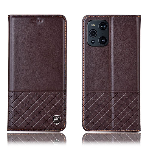 Leather Case Stands Flip Cover Holder H10P for Oppo Find X3 5G Brown