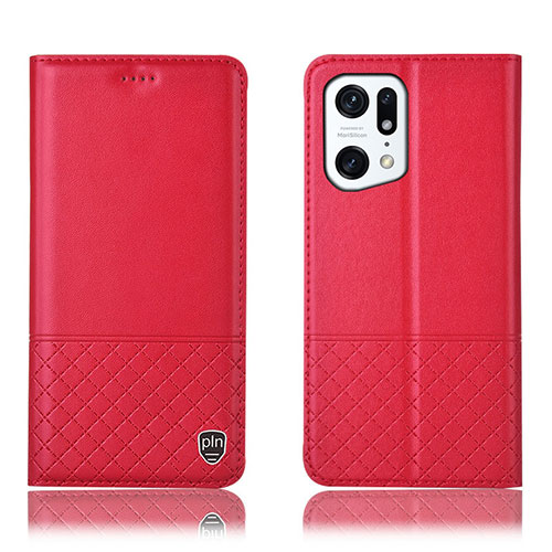 Leather Case Stands Flip Cover Holder H10P for Oppo Find X5 5G Red