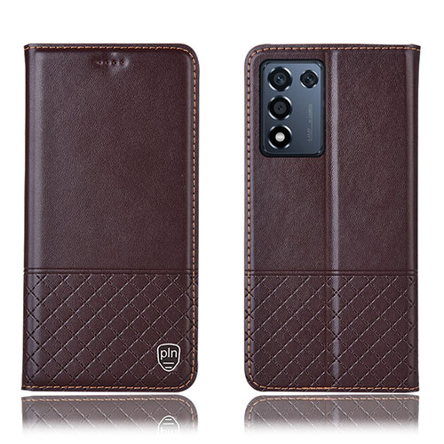 Leather Case Stands Flip Cover Holder H10P for Oppo K9S 5G Brown