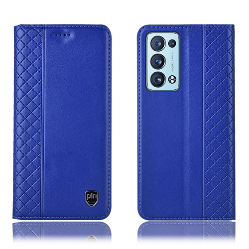 Leather Case Stands Flip Cover Holder H10P for Oppo Reno6 Pro 5G Blue