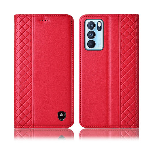 Leather Case Stands Flip Cover Holder H10P for Oppo Reno6 Pro 5G India Red
