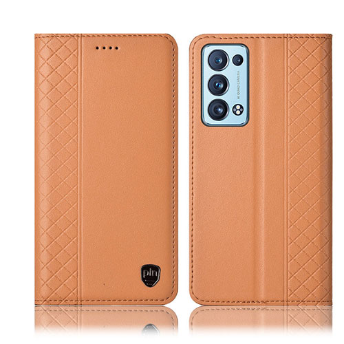 Leather Case Stands Flip Cover Holder H10P for Oppo Reno6 Pro+ Plus 5G Orange