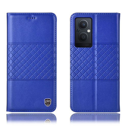 Leather Case Stands Flip Cover Holder H10P for Oppo Reno7 Lite 5G Blue