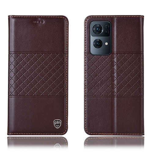 Leather Case Stands Flip Cover Holder H10P for Oppo Reno7 Pro 5G Brown
