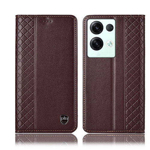 Leather Case Stands Flip Cover Holder H10P for Oppo Reno8 Pro+ Plus 5G Brown