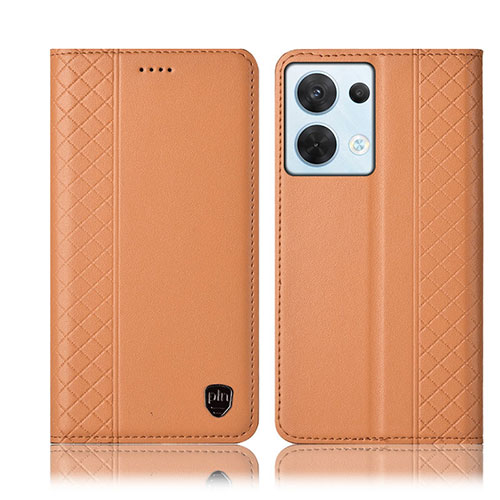 Leather Case Stands Flip Cover Holder H10P for Oppo Reno9 5G Orange